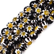 Round Millefiori Glass Beads Strands, Black, 6mm, Hole: 1mm, about 67pcs/strand, 14.7 inch(X-LK-P001-31)