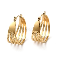 Ion Plating(IP) 304 Stainless Steel Multi Lines Hoop Earrings for Women, Golden, 24x22.5x10mm, Pin: 0.7mm(EJEW-K243-04G)