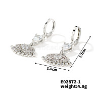 Hip-hop Fashion Copper & Micro Zirconia Hoop Earrings for Women, Eye, Platinum, 37x18mm(BR3298-1)