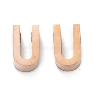 Ion Plating(IP) 304 Stainless Steel Charms, Alphabet, Rose Gold, Letter.U, 8x4.5x3mm, Hole: 1.8mm(STAS-K216-41U-RG)