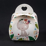 Foldable Creative Kraft Paper Box, Wedding Favor Boxes, Favour Box, Paper Gift Box, Green, Cat Pattern, 7.2x7x8.3cm(CON-B002-08F-01)