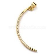 Brass with Cubic Zirconia Pendants, Long-Lasting Plated, Lead Free & Cadmium Free, Real 18K Gold Plated, Bent Stick, Clear, 37.5x13x2.5mm, Hole: 4.5x3.2mm(KK-K341-32G-01)