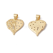 Rack Plating Brass Pendants, with Cubic Zirconia, Heart with Wing Charm, Cadmium Free & Lead Free, Long-Lasting Plated, Real 18K Gold Plated, 19x16x2mm, Hole: 4X3.5mm(KK-D087-24G)