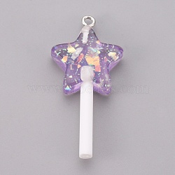 Resin Pendants, Imitation Lollipop, Star, Purple, 41x20x7mm, Hole: 1.8mm(RESI-K008-B01)