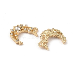 Acrylic Rhinestone Pendants, with Alloy and Plastic Imitation Pearl Beads, Moon with Star, Golden, Crystal, 20x15x3mm, Hole: 1.5mm(FIND-CJC0006-46E)