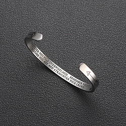 Tarnish Resistant Stainless Steel Cuff Bangle, Arrow with Word Pattern, Stainless Steel Color, Inner Diameter: 2-1/2 inch(6.2cm)(WU8630-3)