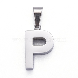 304 Stainless Steel Letter Pendants, Manual Polishing, Alphabet, Stainless Steel Color, Letter.P, 18x11x3.5mm, Hole: 6.5x3mm(STAS-H127-P-P)