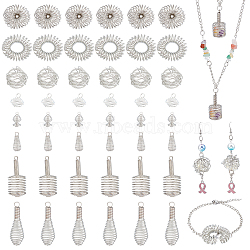 Elite 40Pcs 5 Style Hollow Iron & 24Pcs 3 Style Alloy Wire Bead Cage Pendants, Spiral Bead Cage, Teardrop & Spiral & Ring & Round, Platinum, 14~37x9.5~12mm, Hole: 2~11mm, 8pcs/style(FIND-PH0004-72)