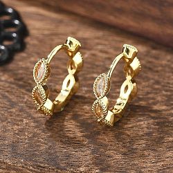 Brass Micro Pave Cubic Zirconia Huggie Hoop Earrings, Long-Lasting Plated, Horse Eye, Clear, Real 18K Gold Plated, 13.5x15.5x3mm, Pin: 0.8mm(EJEW-K083-34G-B)