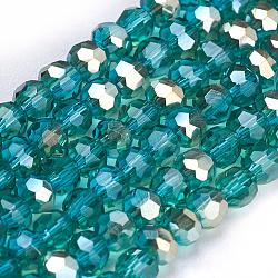 Half Plated Faceted Round Electroplate Glass Beads Strands, Medium Turquoise, about 3mm in diameter, hole: 1mm(X-EGLA-D021-42)