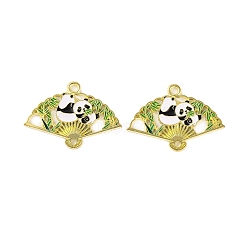 Golden Plated Alloy Enamel Connector Charms, Fan with Panda Links, Cadmium Free & Lead Free, Lime Green, 21x31x1mm, Hole: 1.8mm and 1.4mm(ENAM-Z017-15G-03)