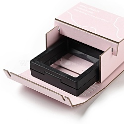 Cardboard Paper Jewelry Gift Boxes, with Square Plastic & PE FILM Floating Jewelry Display Cases, Rectangle with Word, Misty Rose, 8.05x9.1x4.55cm(OBOX-G016-A02)