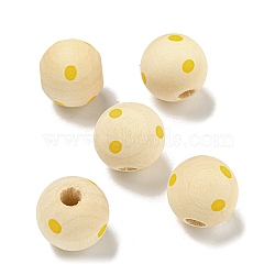 Printed Wood European Beads, Round with Dot Pattern, PapayaWhip, 15.5~16mm, Hole: 4~4.5mm(WOOD-G022-18F)