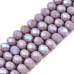 Electroplate Opaque Solid Color Glass Beads Strands, Half Rainbow Plated, Faceted, Rondelle, Lilac, 6x5mm, Hole: 1mm, about 84~85pcs/strand, 41.5~42cm(EGLA-A044-P6mm-L13)