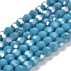 Opaque Glass Beads Stands, AB Color, Faceted(32 Facets), Round, Steel Blue, 6x5.5mm, Hole: 1.2mm, about 91~93pcs/strand, 19.49~19.92 nch(49.5~50.6cm)(X-EGLA-A035-P6mm-B12)