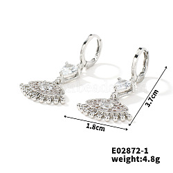 Hip-hop Fashion Copper & Micro Zirconia Hoop Earrings for Women, Eye, Platinum, 37x18mm(BR3298-1)