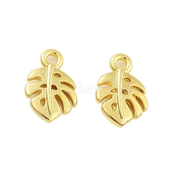 Rack Plating Alloy Charms, Electroplate Nickel Cadmium Free & Lead Free, Leaf, Real 18K Gold Plated, 14x9x3mm, Hole: 1.6mm(FIND-Q108-16G)