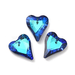 Electroplated Glass Pendants, Back Plated, Faceted, Heart Charms, Dark Blue, 17.5x14x5mm, Hole: 1.2mm(EGLA-M029-05-04)