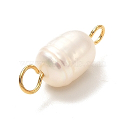 Natural Cultured Freshwater Pearl Beads Links Connectors,  with Golden 304 Stainless Steel Eye Pins, Rice, Seashell Color, 14.5~15x6mm, Hole: 2mm(X1-PALLOY-JF00941-01)