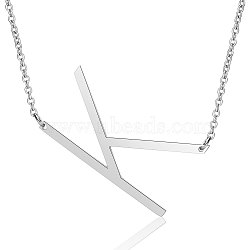 201 Stainless Steel Initial Pendants Necklaces, with Cable Chains, Letter, Letter.K, 17.3~18.3 inch(44~46.5cm)x1.5mm, LetterK: 37.5x21x1mm(NJEW-S069-JN003D-K)