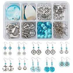 SUNNYCLUE DIY Navigation Themed Earring Making Kits, Including Alloy Pendants, Freshwater Shell Pendants, Glass & Synthetical Turquoise Beads, Brass Glass Links Connectors, Brass Earring Hooks, Antique Silver(DIY-SC0001-99)