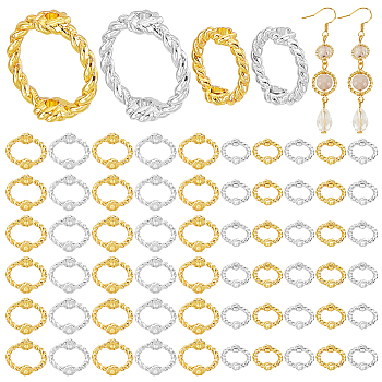 Elite 80Pcs 4 Colors Brass Bead Frames, Round, Twist, Platinum & Golden, 9.5~13x9~12.5x2.5~4.5mm, Hole: 1.6mm, 20pcs/color