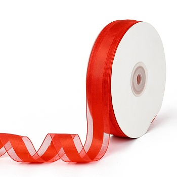 Solid Color Organza Ribbons, for Party Decoration, Gift Packing, Red, 1"(25mm), about 50yard/roll(45.72m/roll)