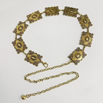 Tibetan Style Alloy Rectangle Link Chain Waist Belly Chains for Women, Antique Golden, 600mm