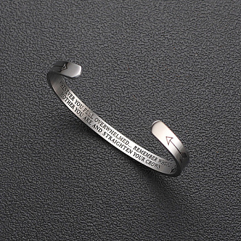 Stainless Steel Cuff Bangle, Arrow with Word Pattern, Stainless Steel Color, Inner Diameter: 2-1/2 inch(6.2cm)