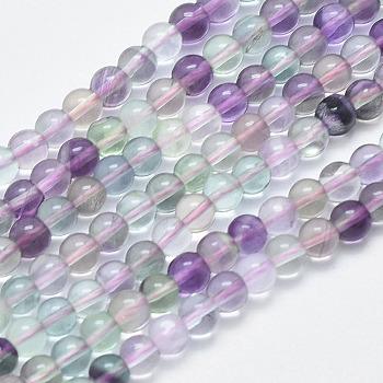 Natural Fluorite Beads Strands, Round, 4mm, Hole: 1mm, about 89~99pcs/strand, 15~15.5 inch(38~39cm)