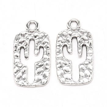 Tibetan Style Alloy Pendants, Cactus, Antique Silver, 23.5x12x1.5mm, Hole: 2mm