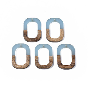 Resin & Walnut Wood Pendants, Oval, Light Blue, 28x19.5x4mm, Hole: 1.5mm