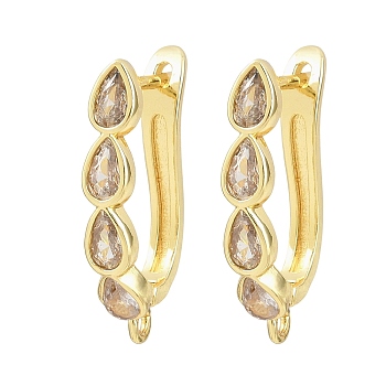 Brass Micro Pave Clear Cubic Zirconia Hoop Earring Findings, Teardrop, with Loop, Rack Plating, Long-Lasting Plated, Lead Free & Cadmium Free, Golden, 24x14x4.5mm, Hole: 1.6mm, Pin: 1mm
