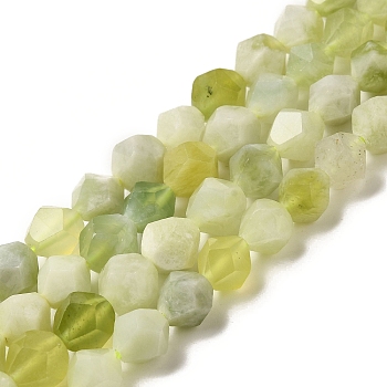 Natural New Jade Beads Strands, Star Cut Round Beads, Faceted, 8x7.5~8mm, Hole: 1mm, about 50~51pcs/strand, 15.55''~15.55''(39.5~40cm)