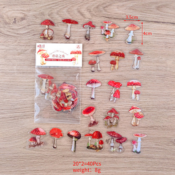 40Pcs 20 Styles Autumn Theme PVC Plastic Mushroom Stickers, Waterproof Decorative Stickers for Scrapbooking, Travel Diary Craft, Mushroom Pattern, 40x35mm, 2pc/style