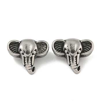 Retro 304 Stainless Steel Beads, Elephant, Antique Silver, 10x11.5x5mm, Hole: 1.6mm