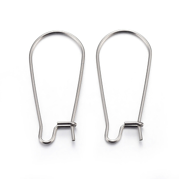 304 Stainless Steel Hoop Earring Findings, Kidney Ear Wire, Stainless Steel Color, 21 Gauge, 39x13.5x0.7mm