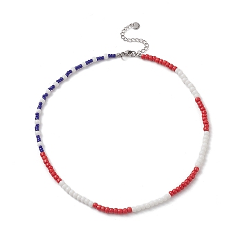 Independence Day Glass Beaded Necklace with 304 Stainless Steel Clasp for Women, Colorful, 15.94 inch(40.5cm)
