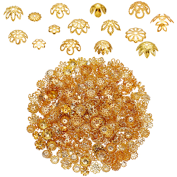 Elite 750Pcs 15 Style Iron Bead Caps, Flower, Golden, 5~12x1~5mm, Hole: 0.5~1.5mm, 50pcs/style