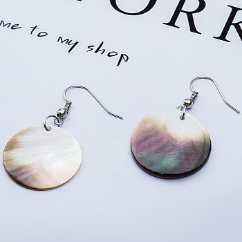 Natural Texture Shell Earrings, Matte Geometric Marble Dangle Earrings Accessories, Platinum, Flat Round