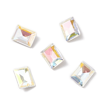 Glass Rhinestone Cabochons, Pointed Back & Back Plated, Rectangle, Light Crystal AB, 8x6x3.5mm