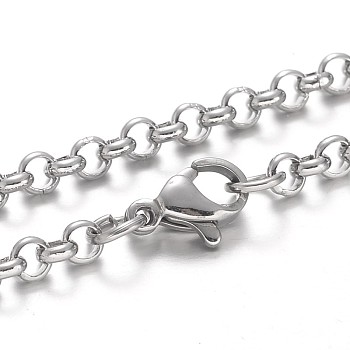 304 Stainless Steel Rolo Chain Necklaces, with Lobster Claw Clasps, Stainless Steel Color, 23.6 inch(60cm)