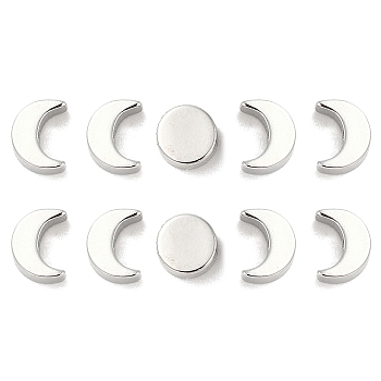 10Pcs 2 Styles Moon Phase Theme Brass Beads Set, Half Moon and Full Moon, Real Platinum Plated, 6~7x3mm, Hole: 1mm, 5pcs/style