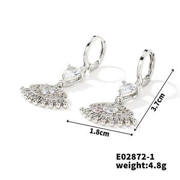 Hip-hop Fashion Copper & Micro Zirconia Hoop Earrings for Women, Eye, Platinum, 37x18mm