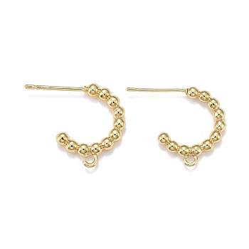 Brass Stud Earring Findings, Half Hoop Earrings, with Loops, Long-Lasting Plated, Real 18K Gold Plated, 17x2.5mm, Hole: 1.2mm, Pin: 0.7mm