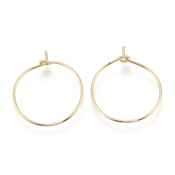 Brass Hoop Earrings Findings, Wine Glass Charms Findings, Nickel Free, Real 18K Gold Plated, 21 Gauge, 23x20x0.7mm