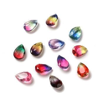 Faceted K9 Glass Rhinestone Cabochons, Pointed Back, Teardrop, Mixed Color, 10x7x4mm