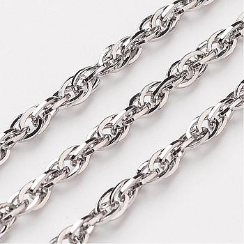 304 Stainless Steel Rope Chains, Soldered, Stainless Steel Color, 3mm