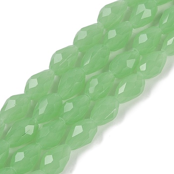 Electroplate Imitation Jade Glass Beads Strands, Faceted, Teardrop, Lime, 11.5x8mm, Hole: 1.2mm, about 55~57pcs/strand, 25.59 inch(65cm)