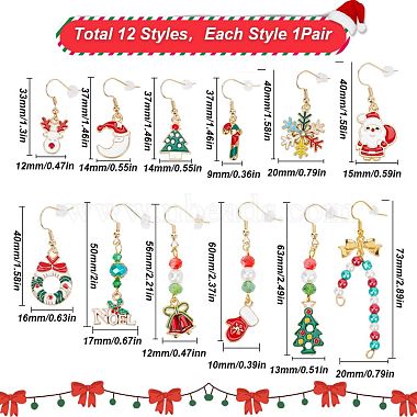 12 Pairs 12 Style Christmas Theme Alloy Dangle Earrings(EJEW-SC0001-33)-2